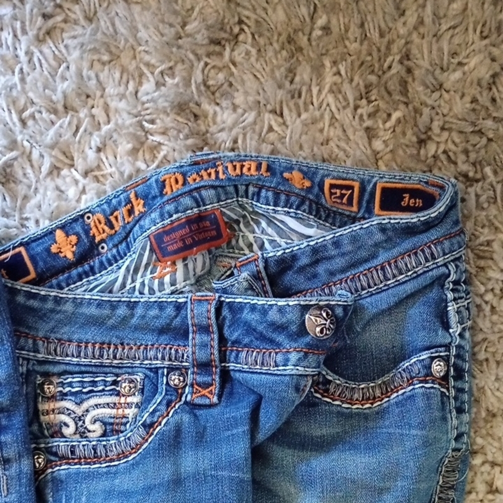 Rock Revival Blue Denim Jeans with Contrast Stitching